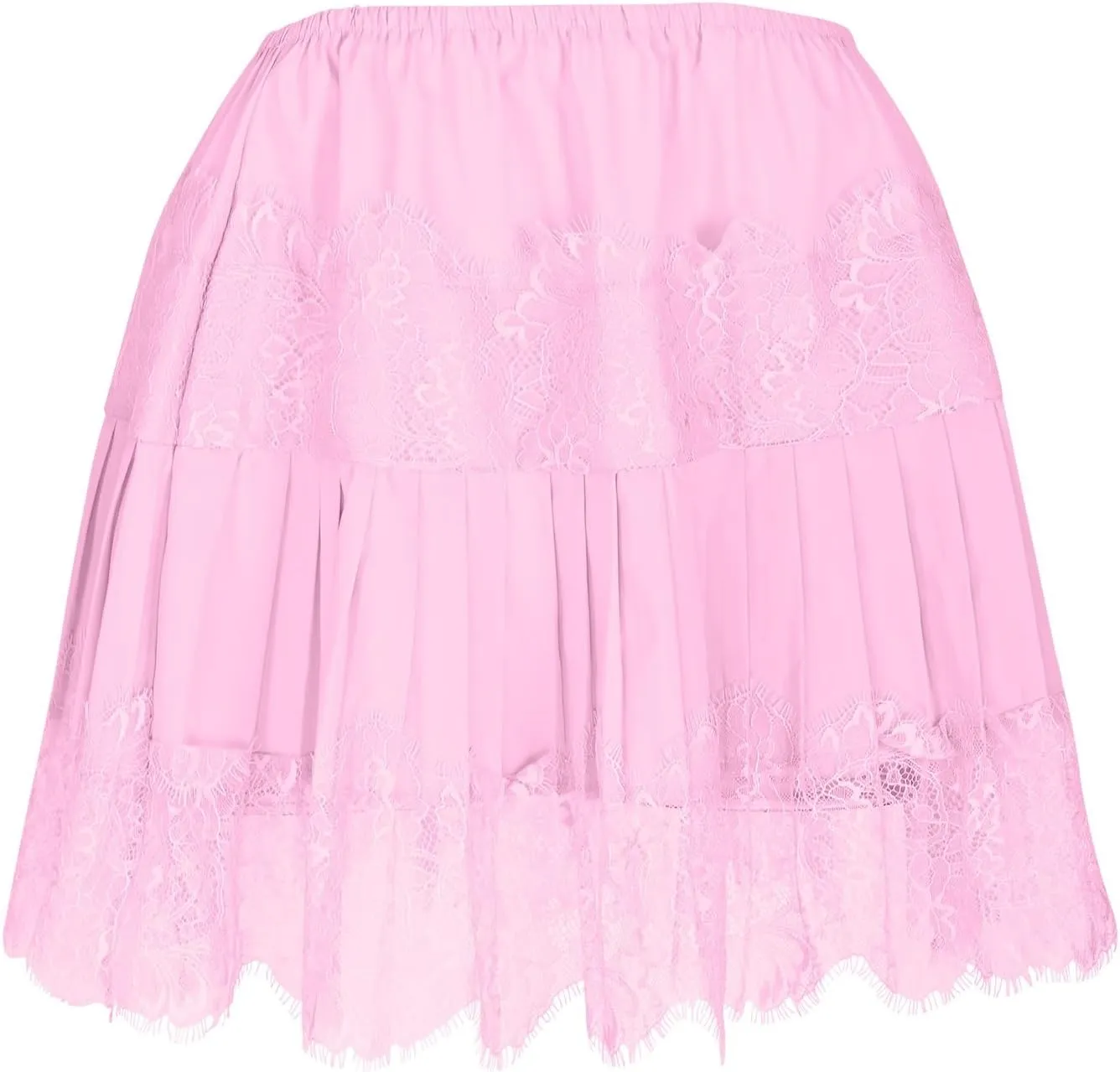 Lace Mini Skirt for Women Summer Lace Trim Flowy Elastic Waist Layered Pleat Skirts Solid Flowy Irregular Hem Skort