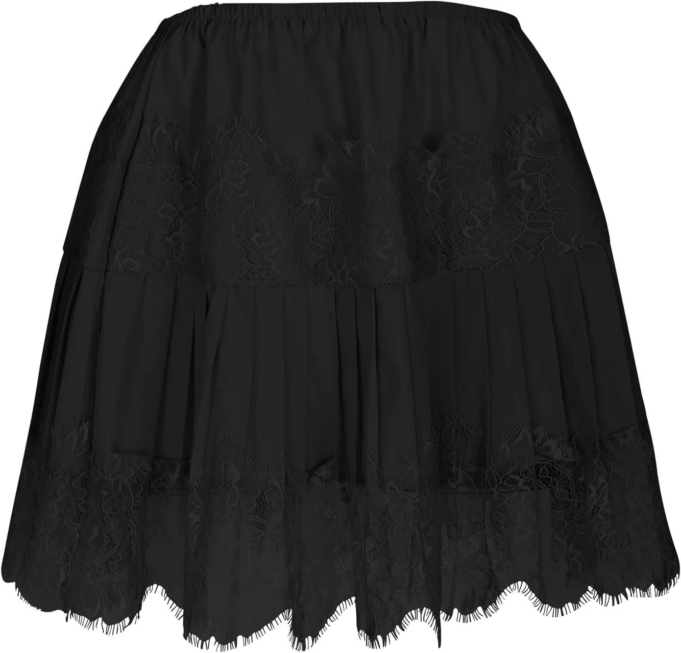 Lace Mini Skirt for Women Summer Lace Trim Flowy Elastic Waist Layered Pleat Skirts Solid Flowy Irregular Hem Skort