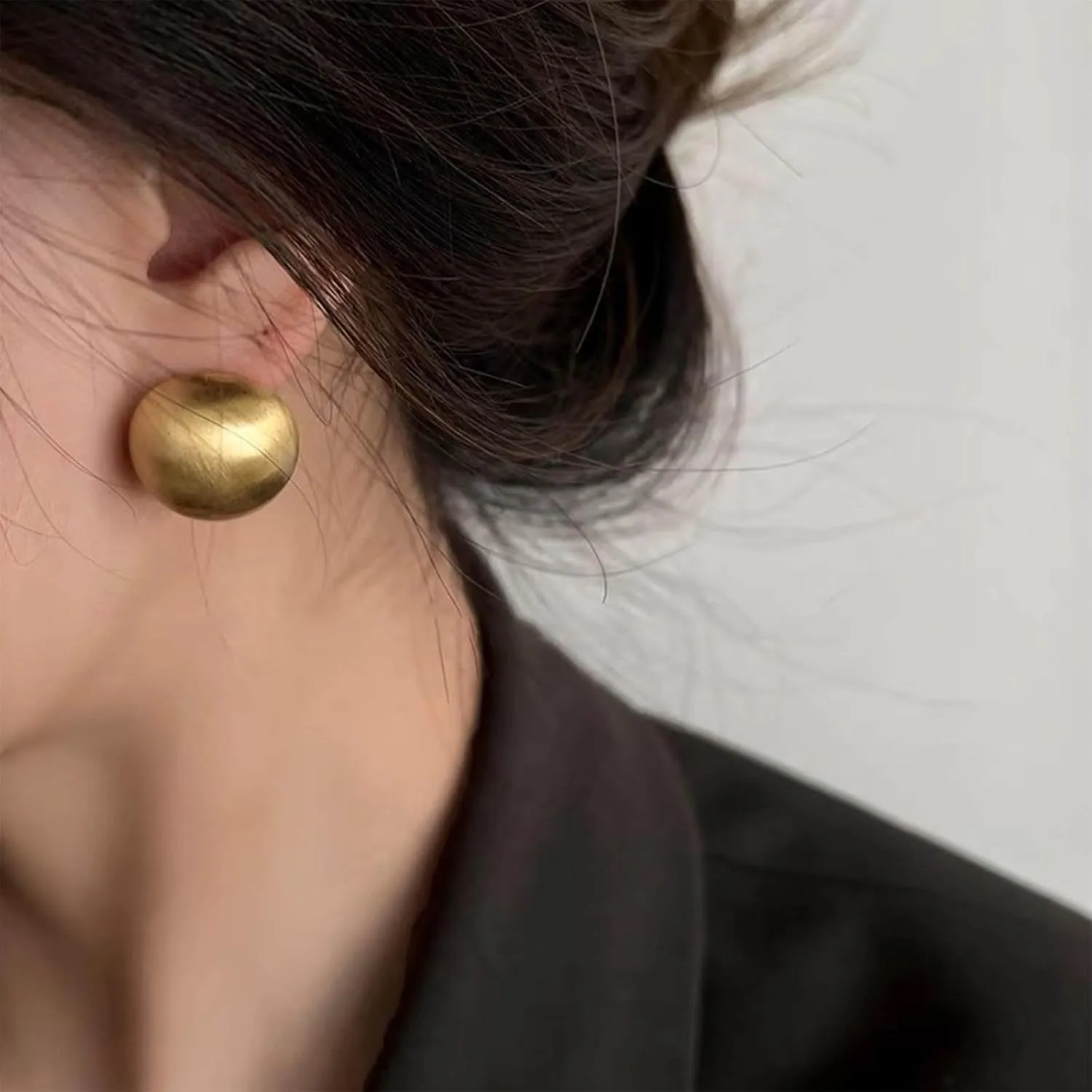 Large Ball Dome Earrings Half Ball Shape Earrings Minimalist Gold Brushed Ball Earrings Metal Round Ball Stud Earrings Jewelry for Women