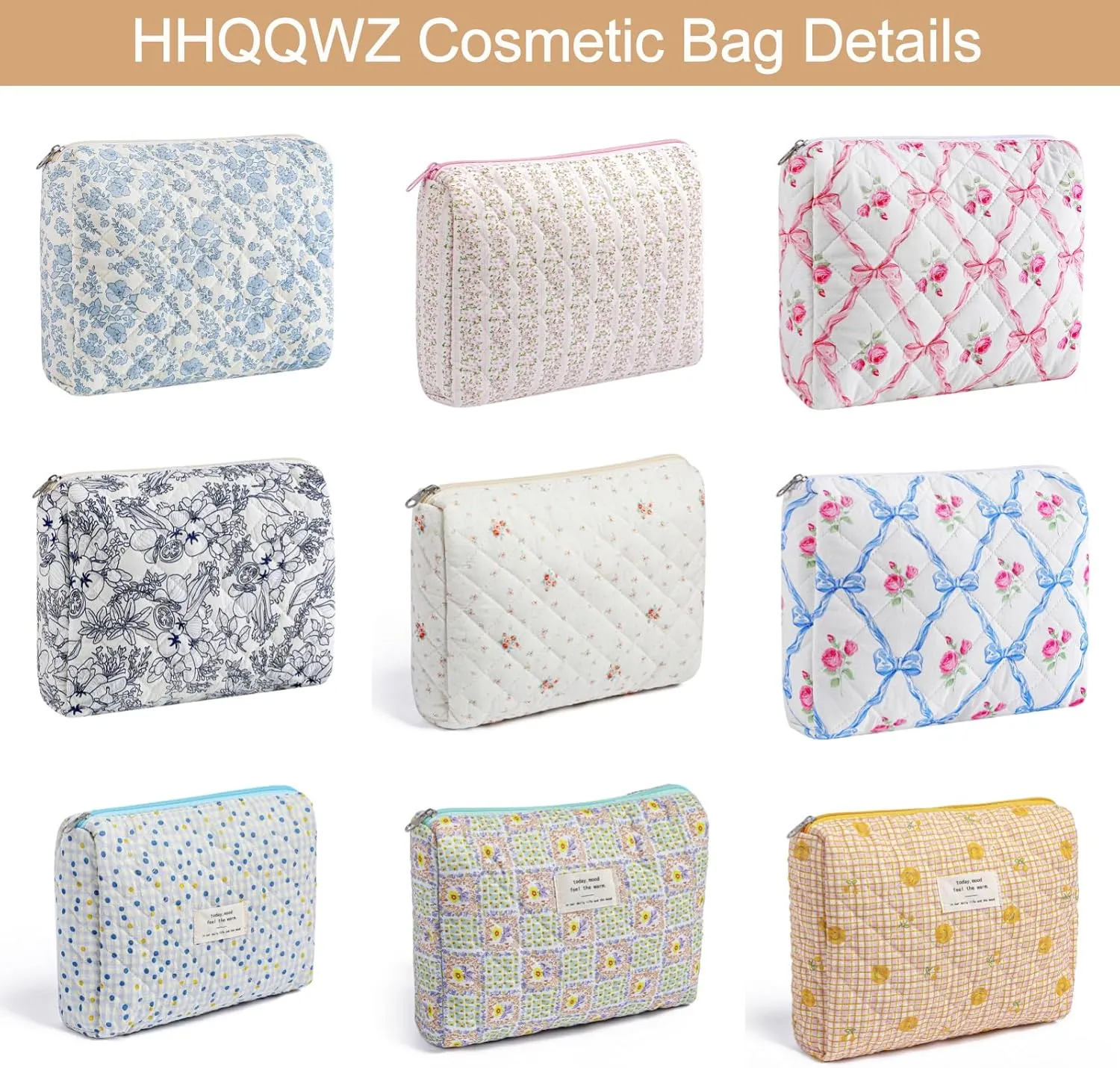 Large Travel Makeup Bag Cosmetic Bag for Women Girls, Cute Large Floral Cotton Cosmetic Bag, Zipper Toiletry Bag Makeup Brushes Accessories Organizer Storage Bag (Pink Floral)