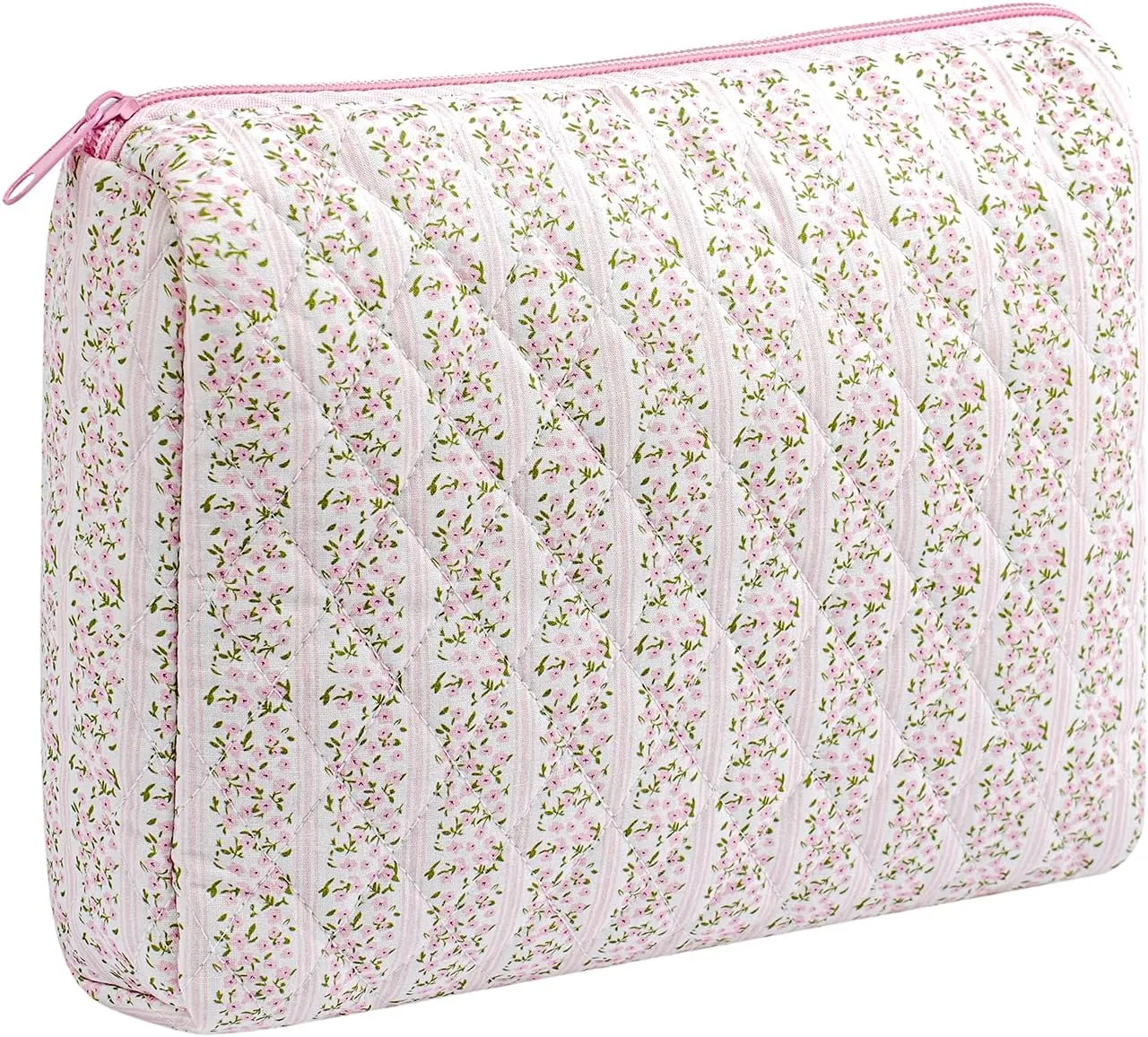 Large Travel Makeup Bag Cosmetic Bag for Women Girls, Cute Large Floral Cotton Cosmetic Bag, Zipper Toiletry Bag Makeup Brushes Accessories Organizer Storage Bag (Pink Floral)