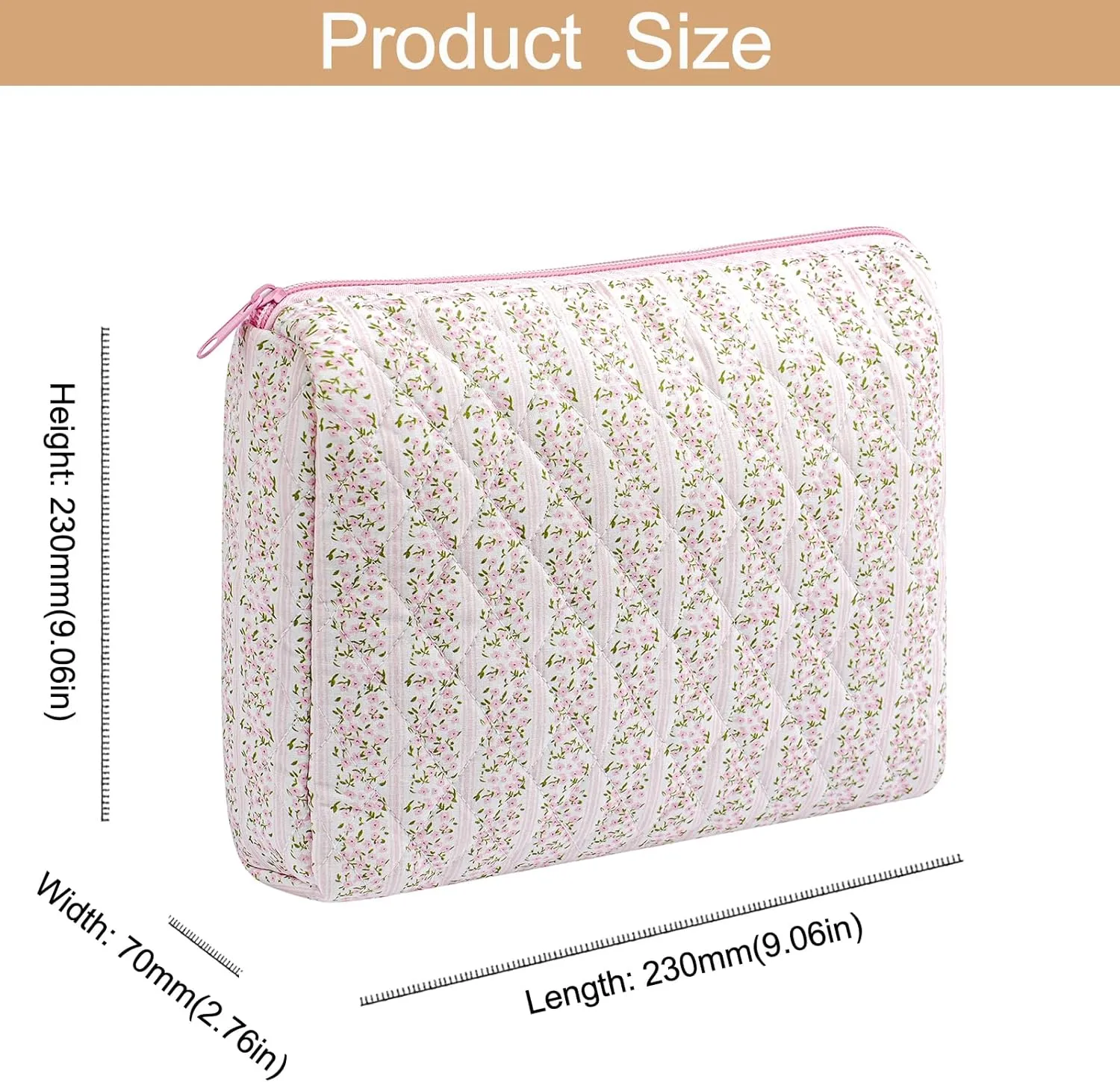 Large Travel Makeup Bag Cosmetic Bag for Women Girls, Cute Large Floral Cotton Cosmetic Bag, Zipper Toiletry Bag Makeup Brushes Accessories Organizer Storage Bag (Pink Floral)