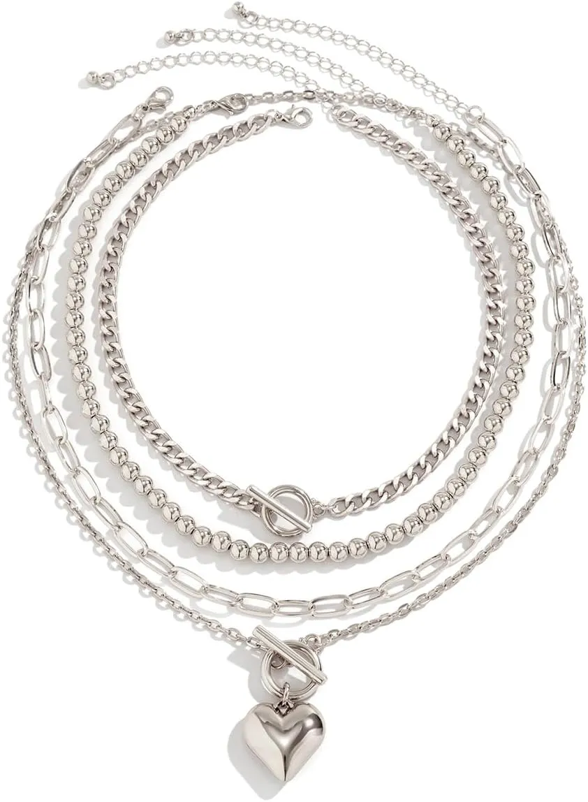 Layered Gold Necklaces Dainty Stackable Herringbone Necklace Snake Chain Choker Necklace Paperclip Chain Coin Pendant Trendy Jewelry for Women Girls