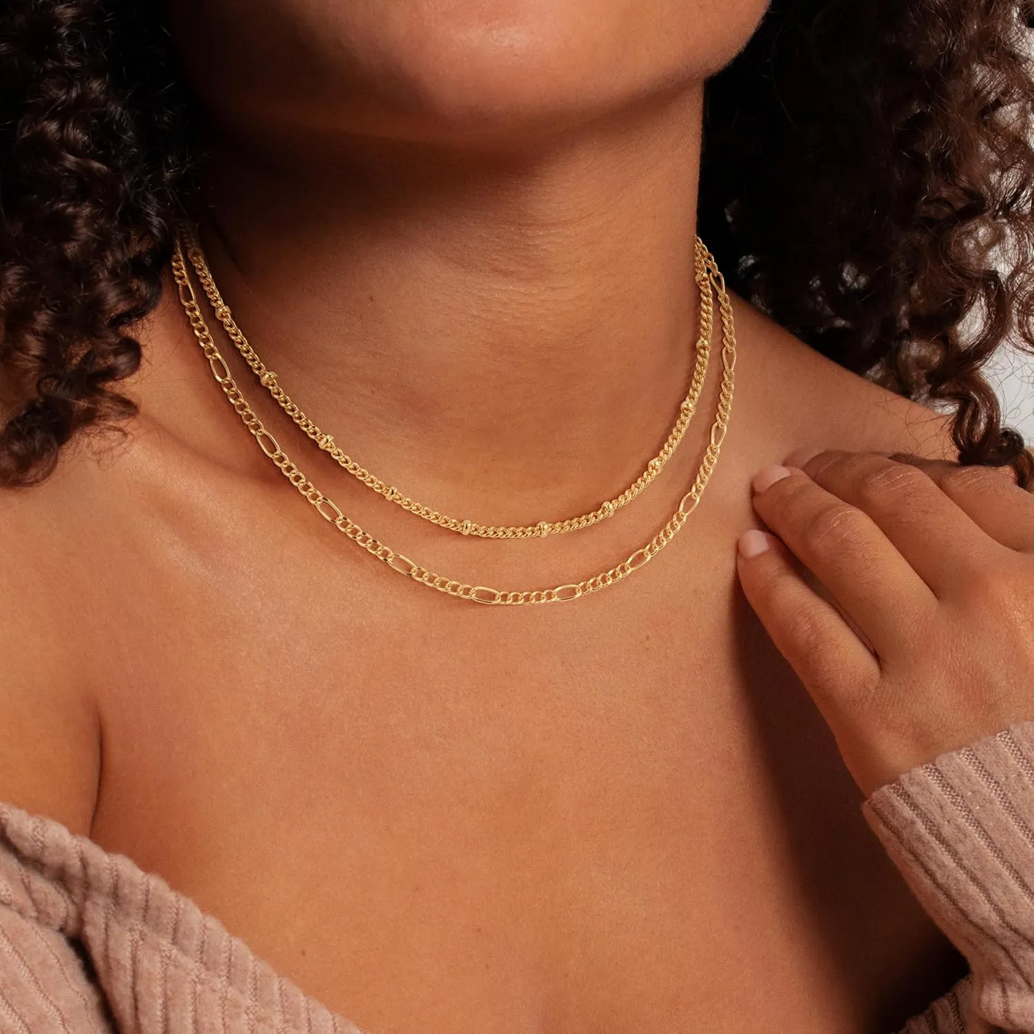 Layered Gold Necklaces for Women - 18K Gold Plated Herringbone Paperclip Chain Pearl Cuban Twist Rope Chain Necklace Waterproof Jewelry Dainty Choker Necklace Gold Jewelry for Women Gifts
