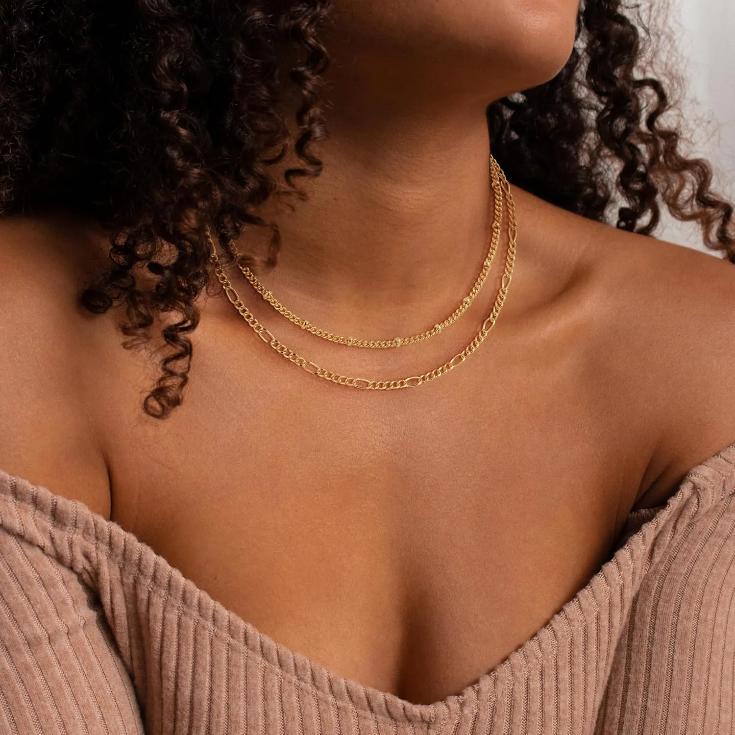 Layered Gold Necklaces for Women - 18K Gold Plated Herringbone Paperclip Chain Pearl Cuban Twist Rope Chain Necklace Waterproof Jewelry Dainty Choker Necklace Gold Jewelry for Women Gifts