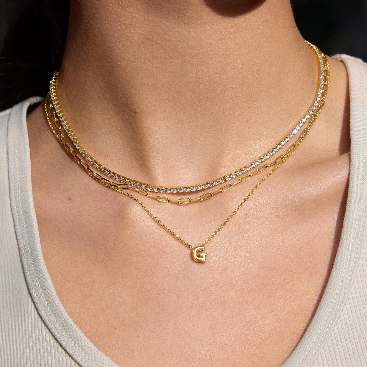 Layered Initial Necklaces for Women 14K Gold Plated Bubble A-Z Pendent Dainty Cute Choker Name Necklaces Stackable Small Initial Jewelry Gifts for Women Trendy