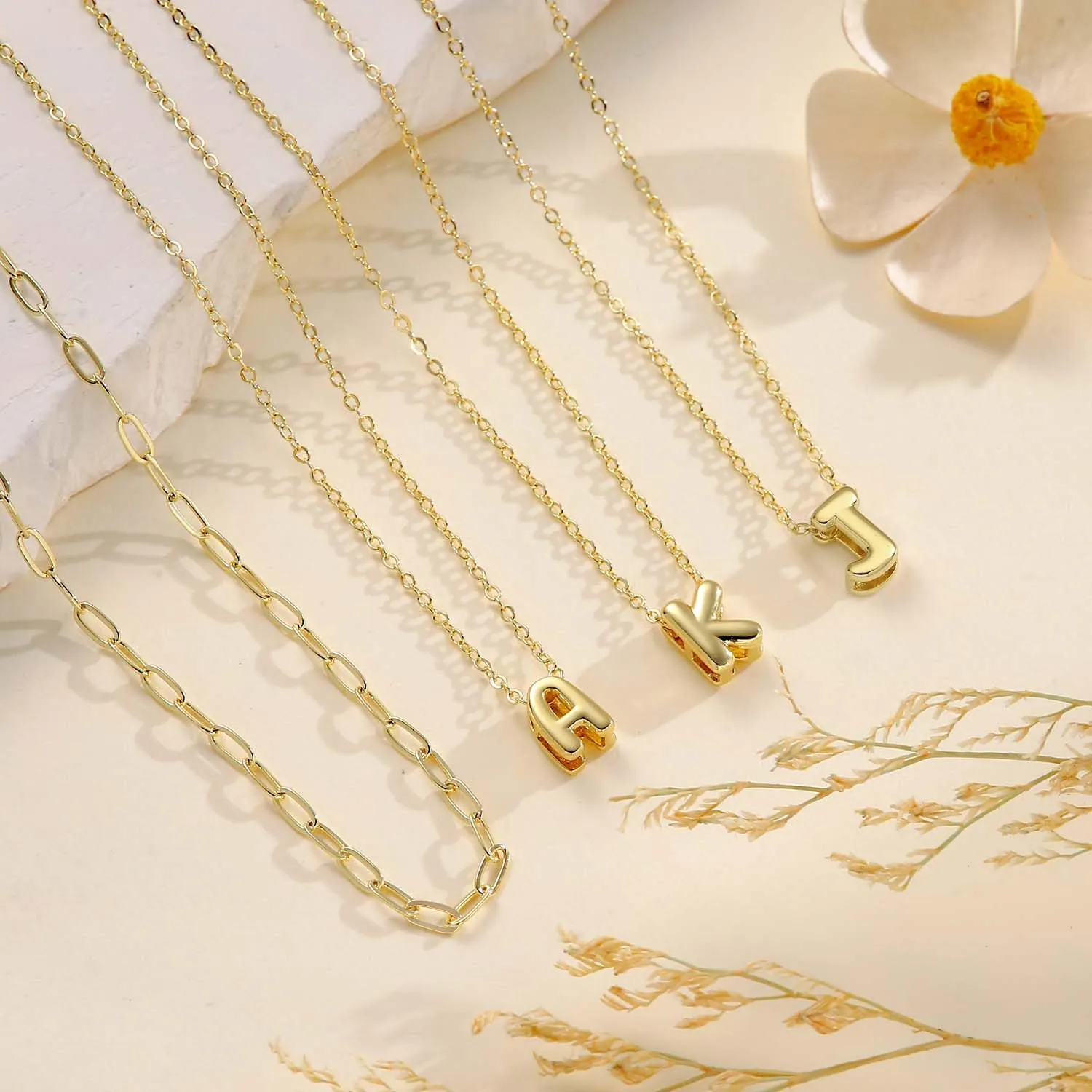 Layered Initial Necklaces for Women 14K Gold Plated Bubble A-Z Pendent Dainty Cute Choker Name Necklaces Stackable Small Initial Jewelry Gifts for Women Trendy