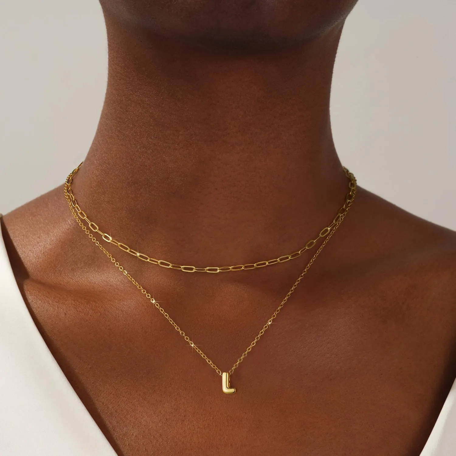 Layered Initial Necklaces for Women 14K Gold Plated Bubble A-Z Pendent Dainty Cute Choker Name Necklaces Stackable Small Initial Jewelry Gifts for Women Trendy