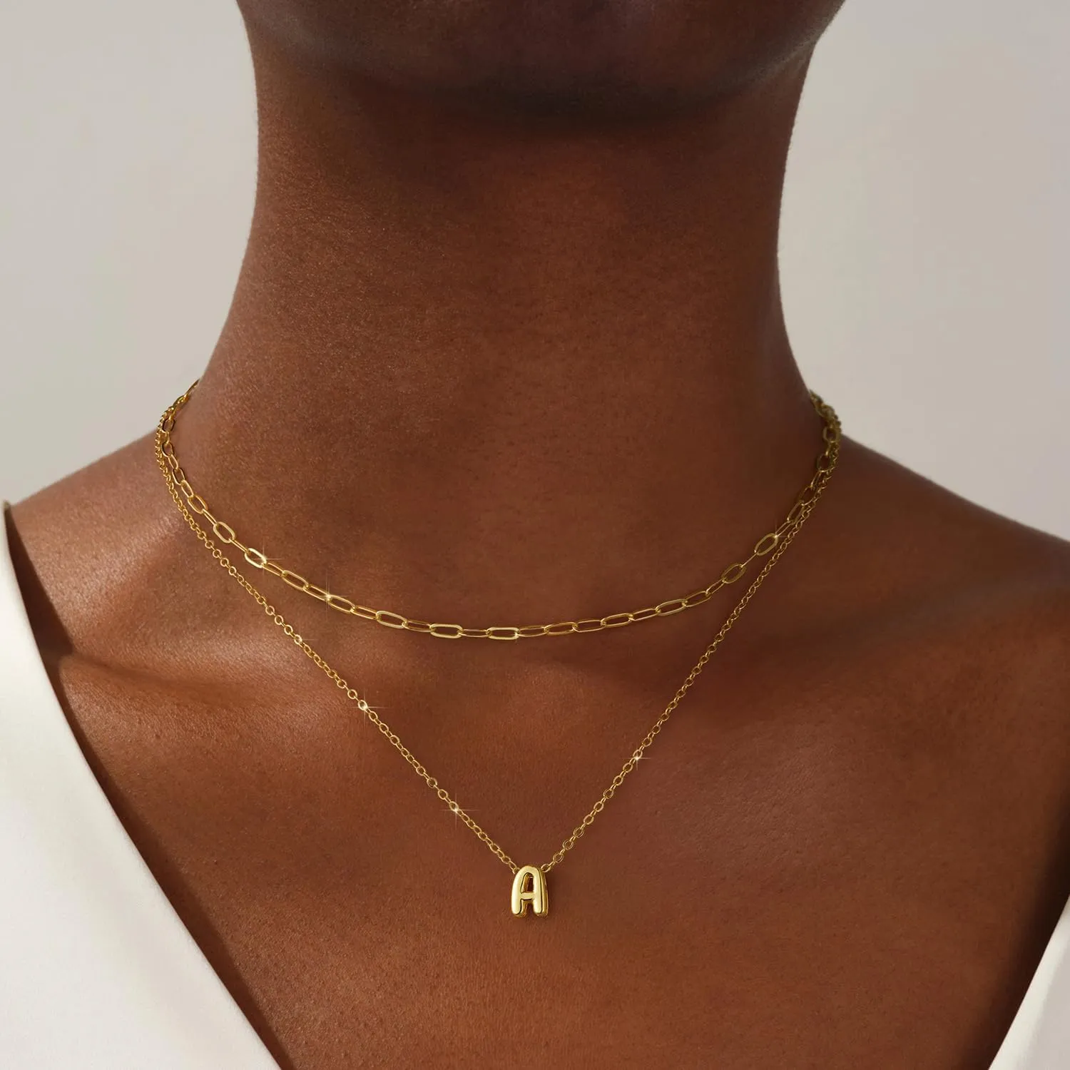Layered Initial Necklaces for Women 14K Gold Plated Bubble A-Z Pendent Dainty Cute Choker Name Necklaces Stackable Small Initial Jewelry Gifts for Women Trendy