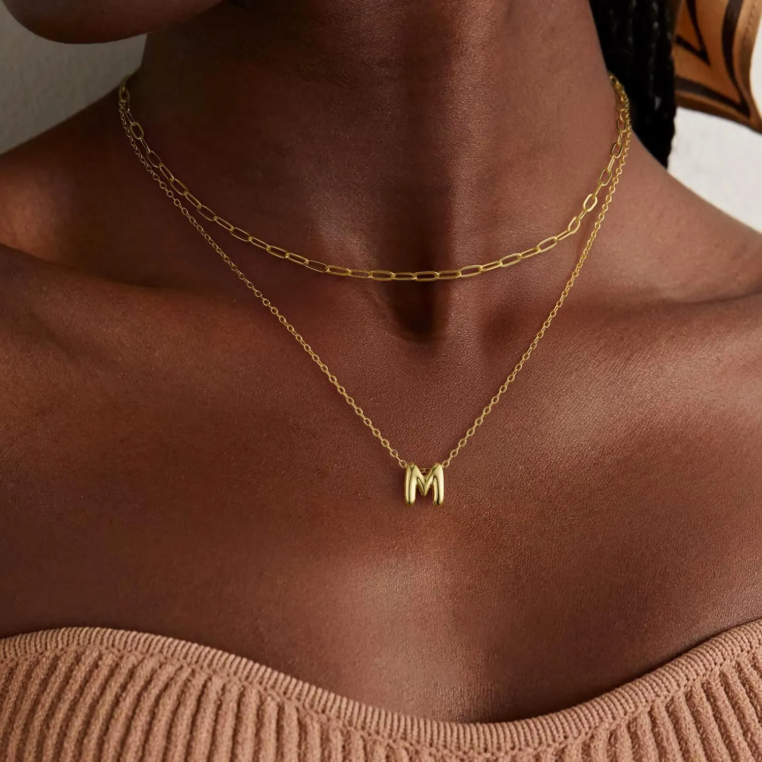 Layered Initial Necklaces for Women 14K Gold Plated Bubble A-Z Pendent Dainty Cute Choker Name Necklaces Stackable Small Initial Jewelry Gifts for Women Trendy