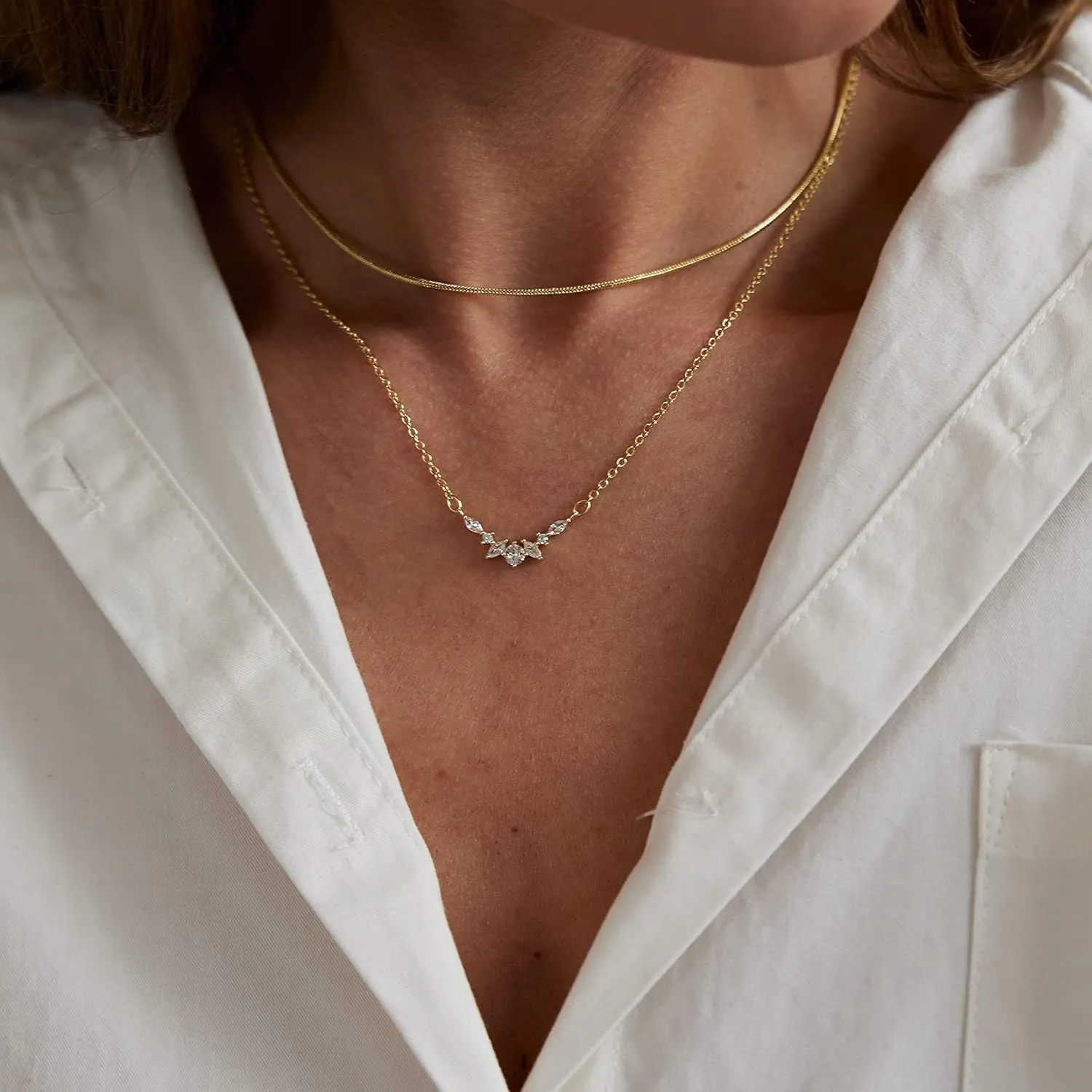 Layered Necklaces,Dainty Gold Necklace Layering Necklaces 14k Gold Plated Paperclip Chain Pearl Choker Necklace Gold Chain Necklace Women Girls Gold Jewelry Gifts