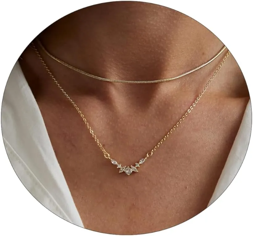 Layered Necklaces,Dainty Gold Necklace Layering Necklaces 14k Gold Plated Paperclip Chain Pearl Choker Necklace Gold Chain Necklace Women Girls Gold Jewelry Gifts