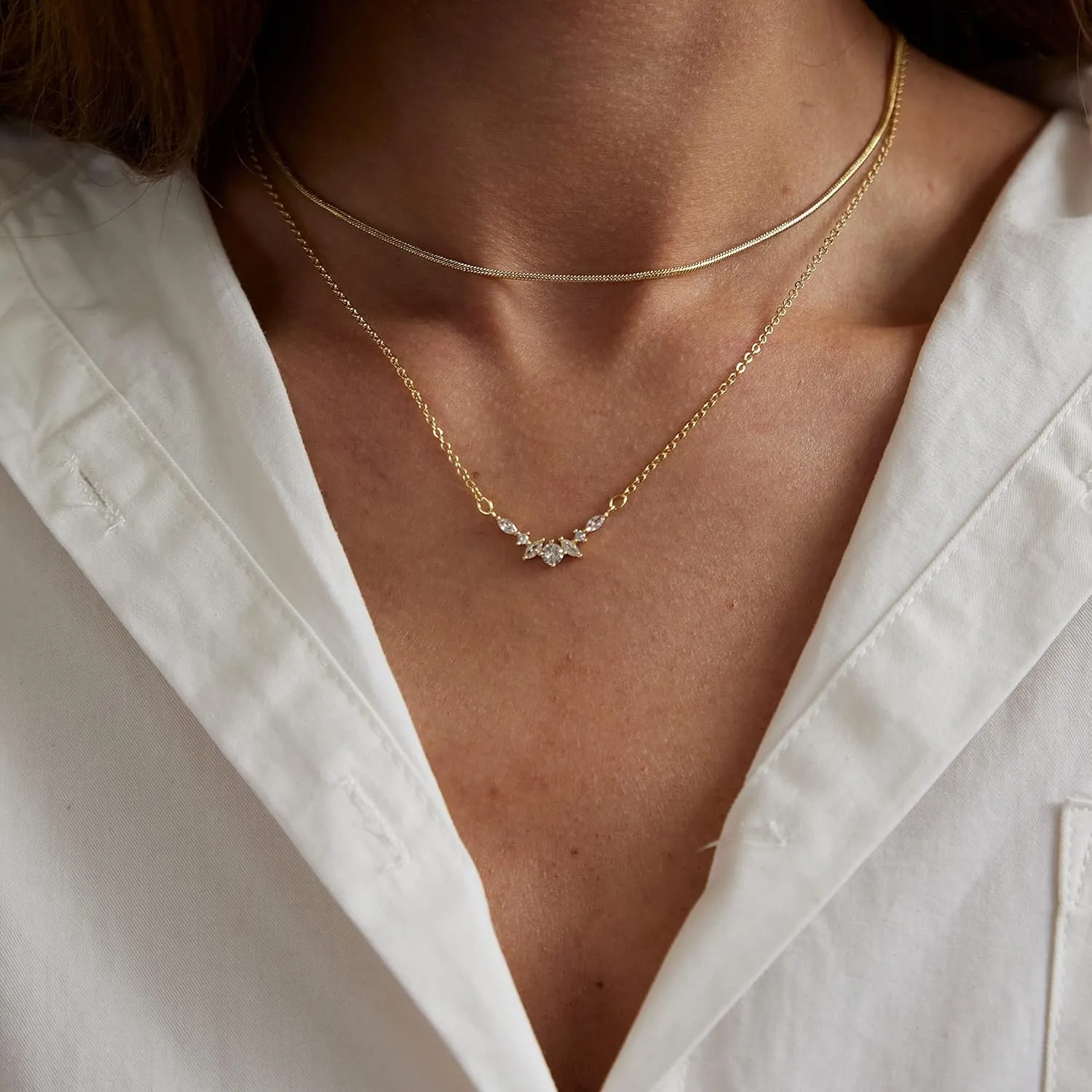 Layered Necklaces,Dainty Gold Necklace Layering Necklaces 14k Gold Plated Paperclip Chain Pearl Choker Necklace Gold Chain Necklace Women Girls Gold Jewelry Gifts