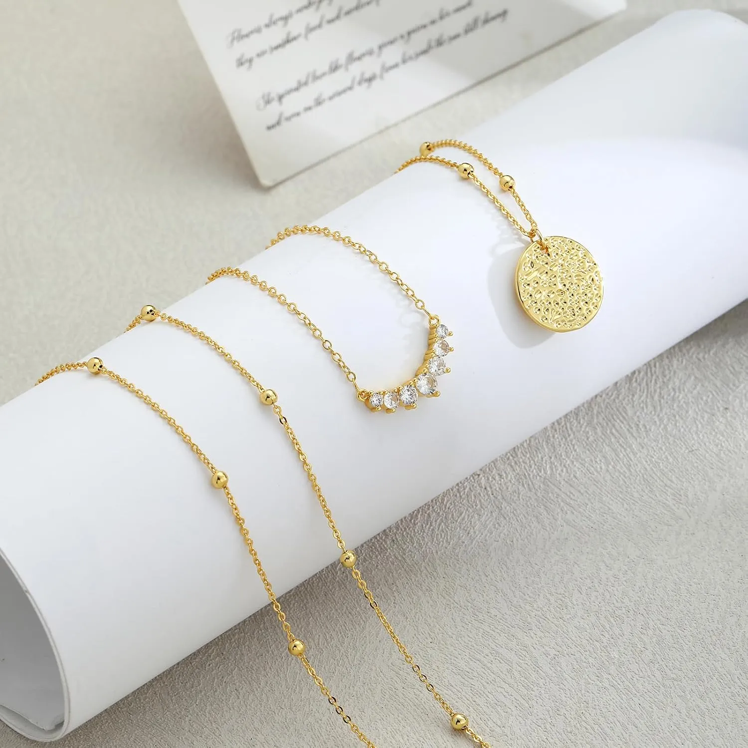 Layered Silver Necklaces for Women, Sterling Silver Stackable Stack Choker Necklaces Trendy Real Gold Plated Layering Disc Circle Pendant Chain Dainty Necklace Set Jewelry for Women