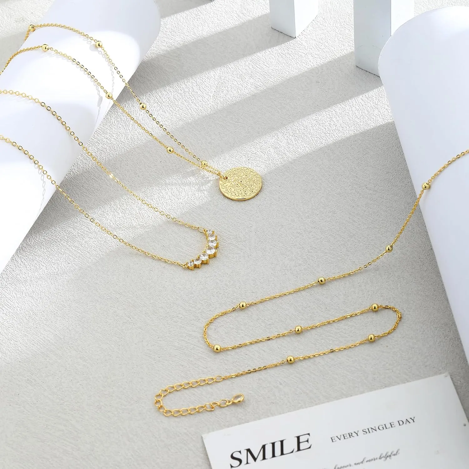 Layered Silver Necklaces for Women, Sterling Silver Stackable Stack Choker Necklaces Trendy Real Gold Plated Layering Disc Circle Pendant Chain Dainty Necklace Set Jewelry for Women