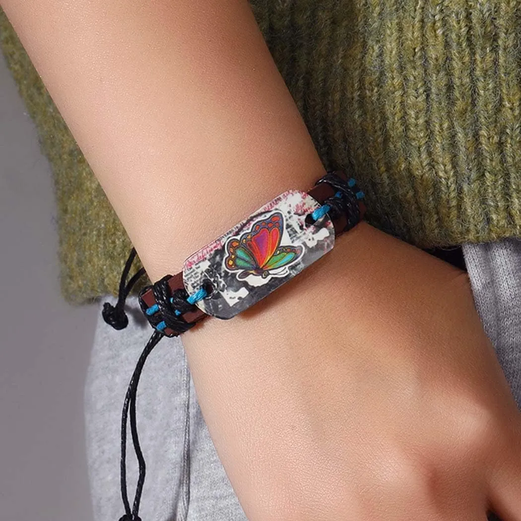 Leather Butterfly Bracelets Vintage Woven Bracelet Handmade Wrap Bracelets Jewelry for Women and Men