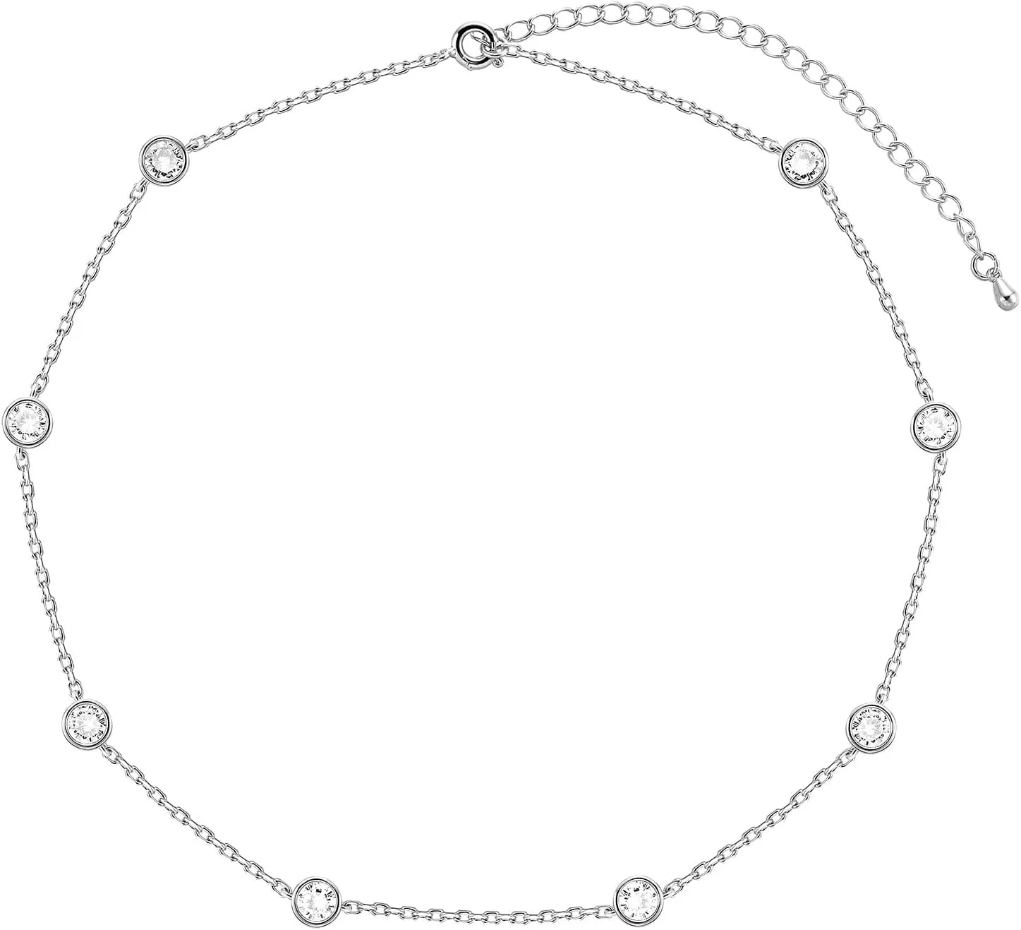 LecAit 14K Gold/Silver Plated Station Necklace for Women | CZ Diamond Choker Necklaces | Simulated Diamond BTY Necklace | Gold Cubic Zirconia Chain Choker Necklaces for Women