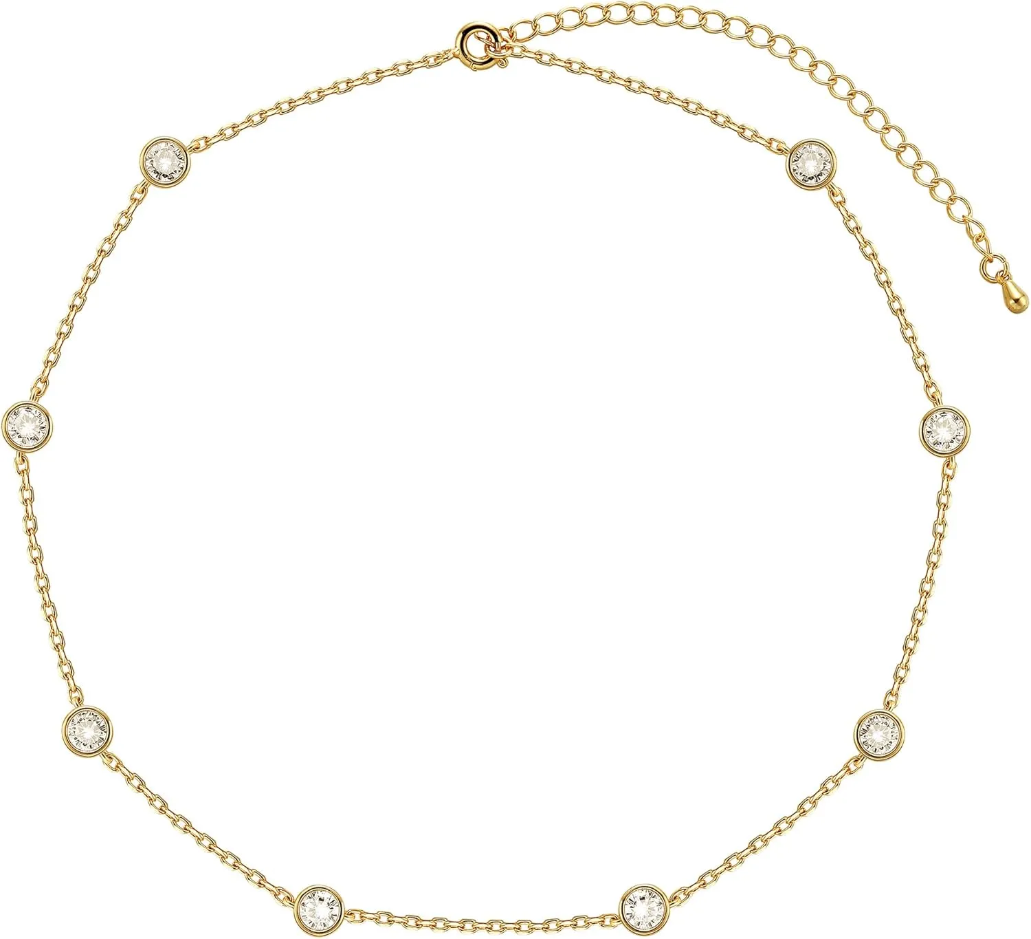 LecAit 14K Gold/Silver Plated Station Necklace for Women | CZ Diamond Choker Necklaces | Simulated Diamond BTY Necklace | Gold Cubic Zirconia Chain Choker Necklaces for Women