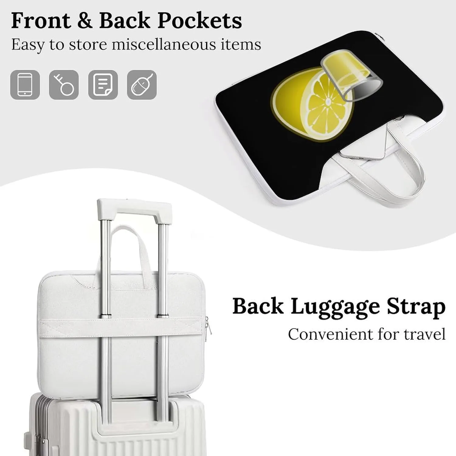 Lemon Water Leather Bag Laptop Case Slim Water Resistant Computer Bags with Handle Briefcase for Work