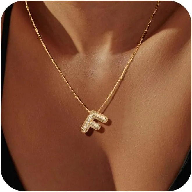Letter Necklace Gold Initial Name Necklaces for Women Dainty Gold Pendant Letter Birthstone Necklace Womens Gold Chunky Personalized Initials Charm Necklaces Gifts for Women Trendy
