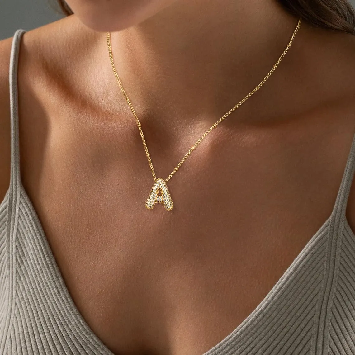 Letter Necklace Gold Initial Name Necklaces for Women Dainty Gold Pendant Letter Birthstone Necklace Womens Gold Chunky Personalized Initials Charm Necklaces Gifts for Women Trendy