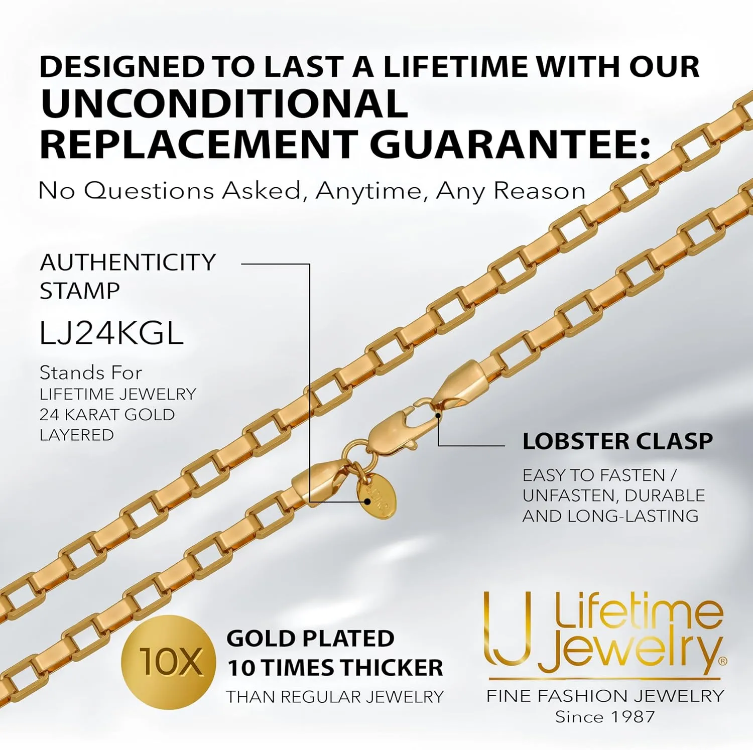 LIFETIME JEWELRY Paperclip Chain Necklace Necklace for Men and Women 24k Real Gold Plated Necklace