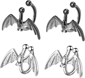LIFKOME 2 Pairs Gothic Bat Ear Cuff Earrings Non-Piercing Clip Earring for Women
