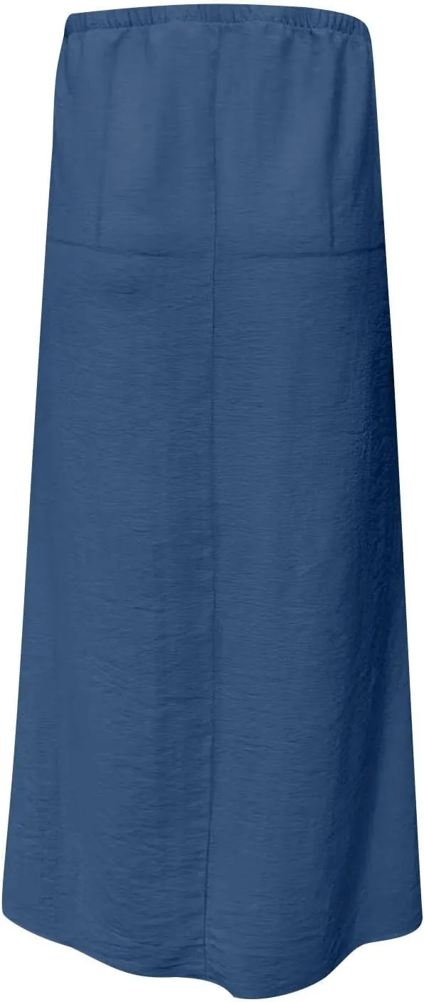 Linen Maxi Skirts for Women Comfy Drawstring Waist A Line Dresses Long Flowy Boho Vacation Skirts 2025 Summer
