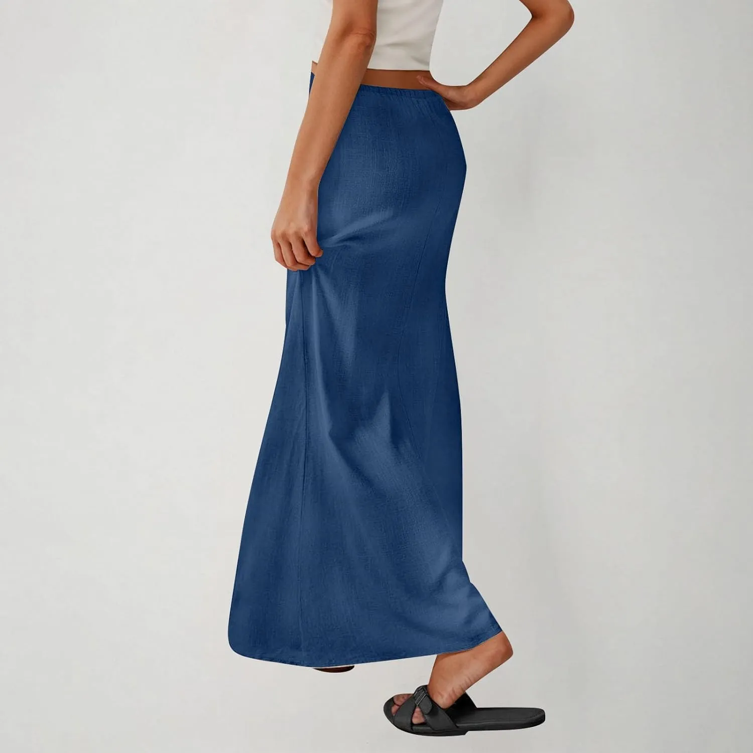 Linen Maxi Skirts for Women Comfy Drawstring Waist A Line Dresses Long Flowy Boho Vacation Skirts 2025 Summer