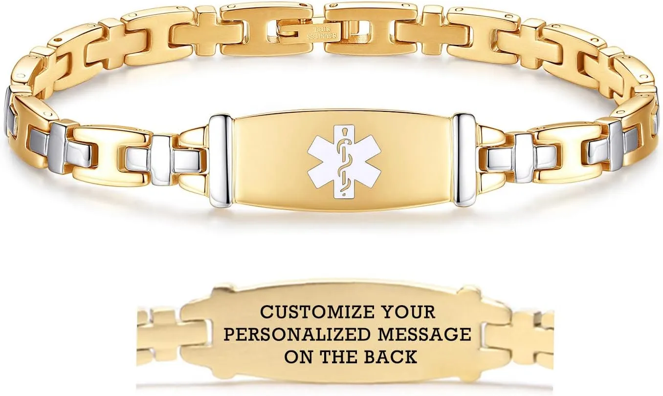 LinnaLove Lady Medical Alert id Bracelets-Stainless Steel Medical Bracelets for Women-7.5"