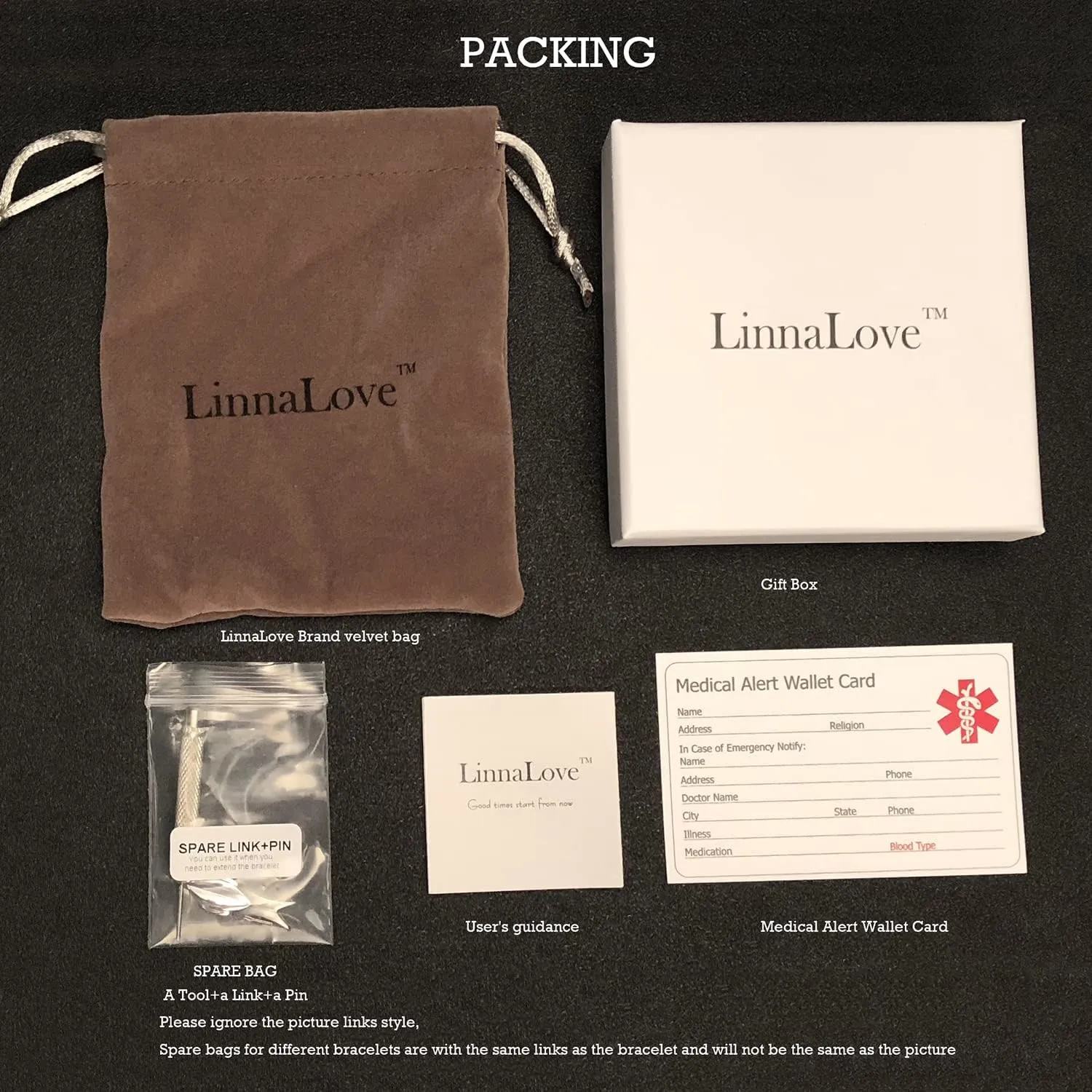 LinnaLove Lady Medical Alert id Bracelets-Stainless Steel Medical Bracelets for Women-7.5"