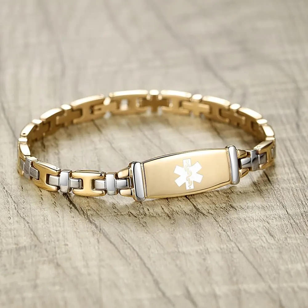 LinnaLove Lady Medical Alert id Bracelets-Stainless Steel Medical Bracelets for Women-7.5"