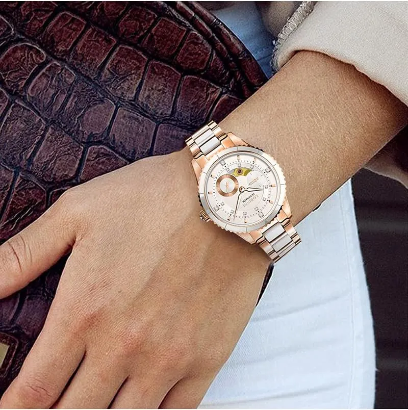 LOBINNI Women's Stainless Steel Automatic Mechanical Fashion Top Brand Luxury Dress Watch Elegant Christmas Valentine
