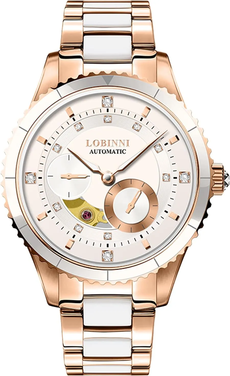 LOBINNI Women's Stainless Steel Automatic Mechanical Fashion Top Brand Luxury Dress Watch Elegant Christmas Valentine