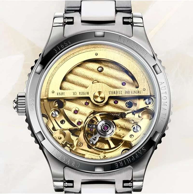 LOBINNI Women's Stainless Steel Automatic Mechanical Fashion Top Brand Luxury Dress Watch Elegant Christmas Valentine