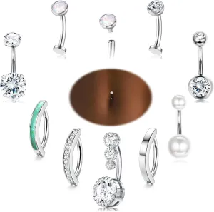 LOLIAS Silver/Gold Plated Belly Button Rings Surgical Stainless Steel Belly Rings CZ Clicker Belly Button Piercings for Women Navel Piercings Pack,Silver/Gold