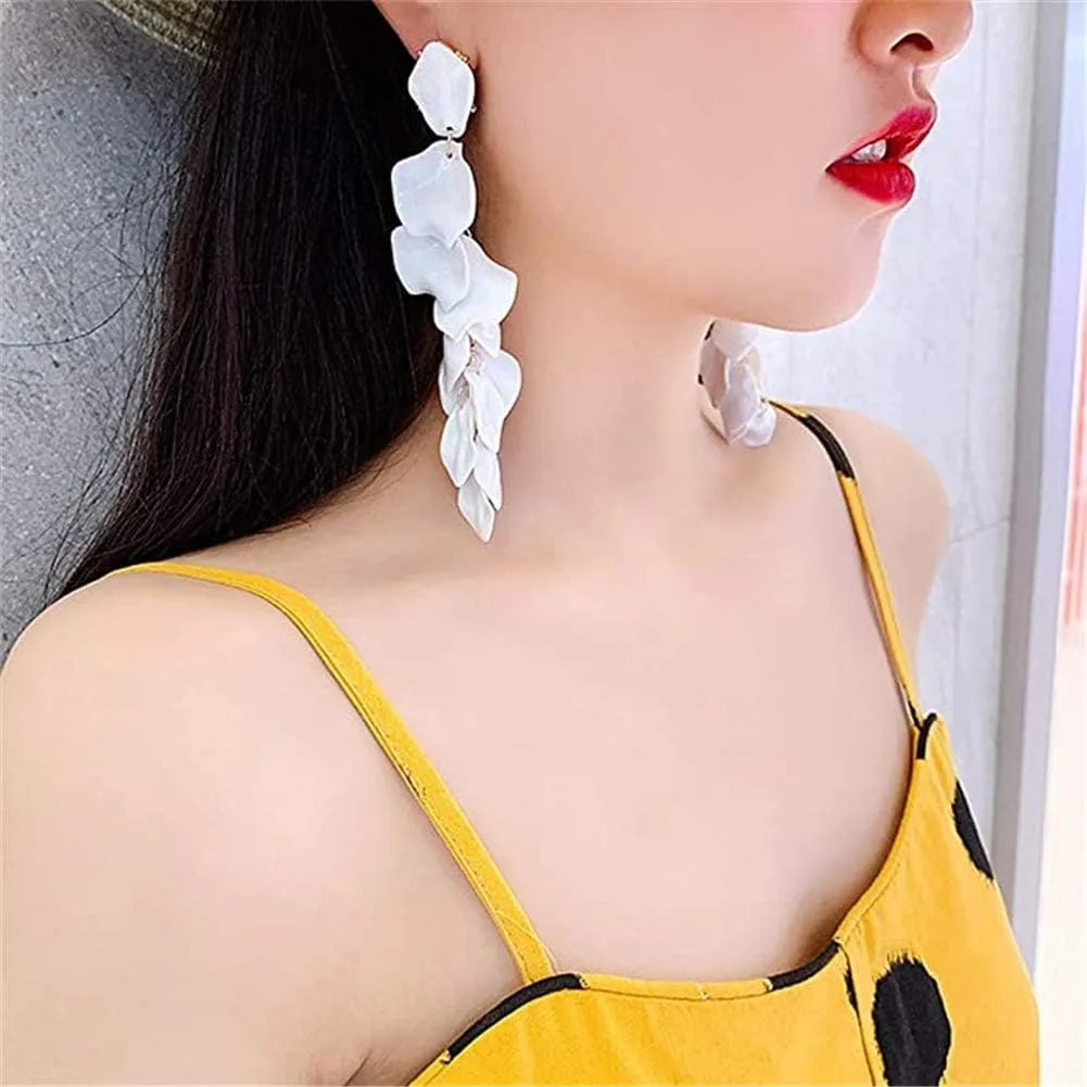 Long Acrylic Rose Petal Earrings Dangle Exaggerated Flower Statement Floral Tassel Drop Earrings for Women Party, Daily Wear