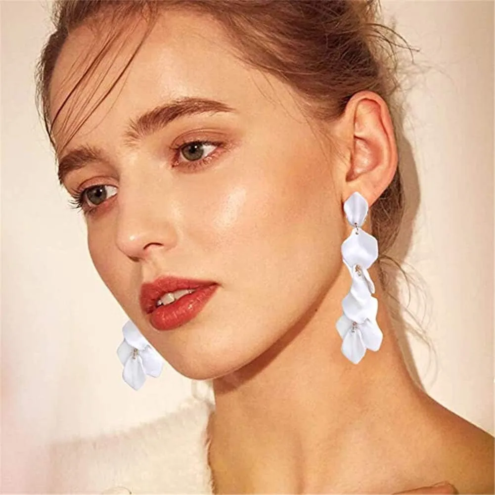 Long Acrylic Rose Petal Earrings Dangle Exaggerated Flower Statement Floral Tassel Drop Earrings for Women Party, Daily Wear