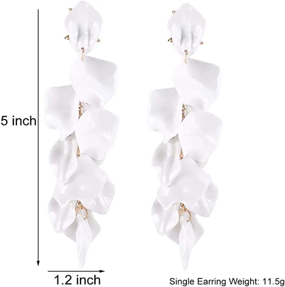 Long Acrylic Rose Petal Earrings Dangle Exaggerated Flower Statement Floral Tassel Drop Earrings for Women Party, Daily Wear
