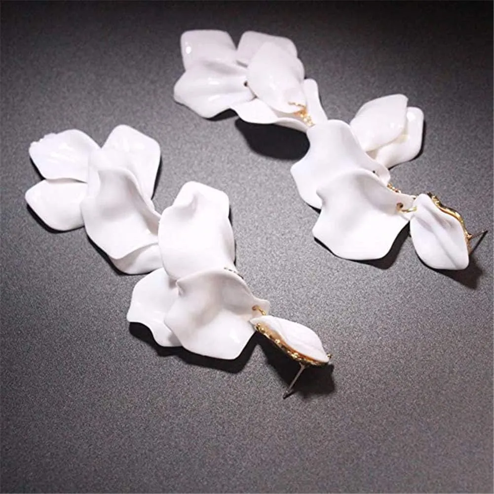 Long Acrylic Rose Petal Earrings Dangle Exaggerated Flower Statement Floral Tassel Drop Earrings for Women Party, Daily Wear