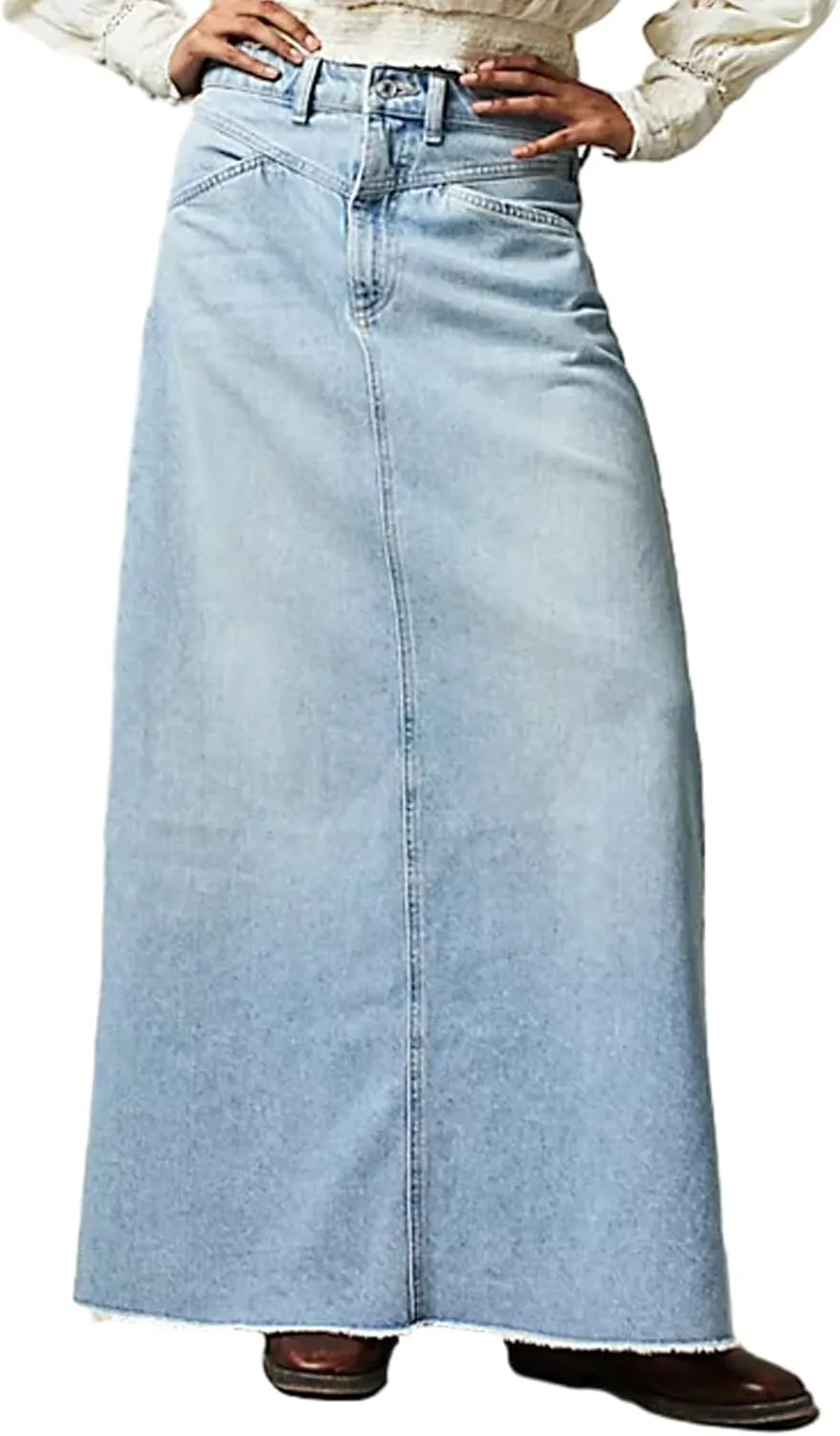 Long Denim Skirts for Women with Pockets Casual High Waisted Stretch Pencil Maxi Jean Skirt