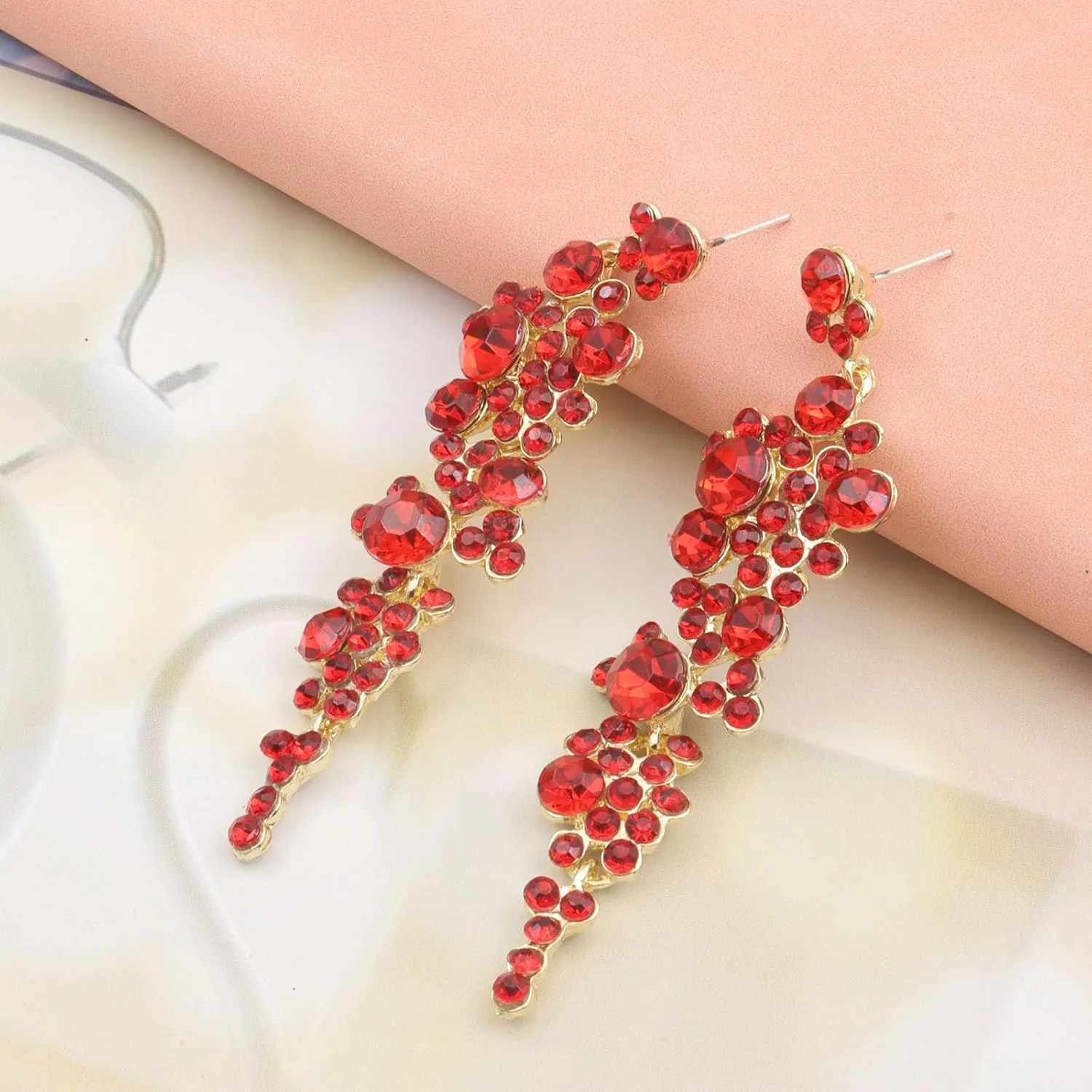 Long Rhinestone Tassel Earrings for Women, Clear Crystal Chandelier Statement Earrings Party Jewelry Gifts