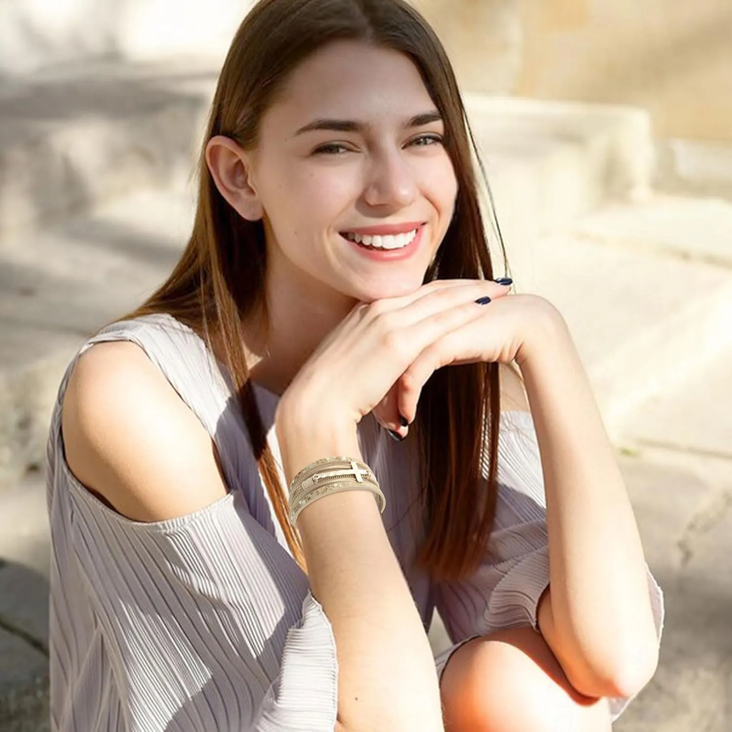 Long tiantian Leather Wrap Bracelets for Women Trendy Beaded Bracelets Boho Jewelry for Women Pulseras para Mujer Stackable Cuff Stone Charm Bracelets Gifts for Women