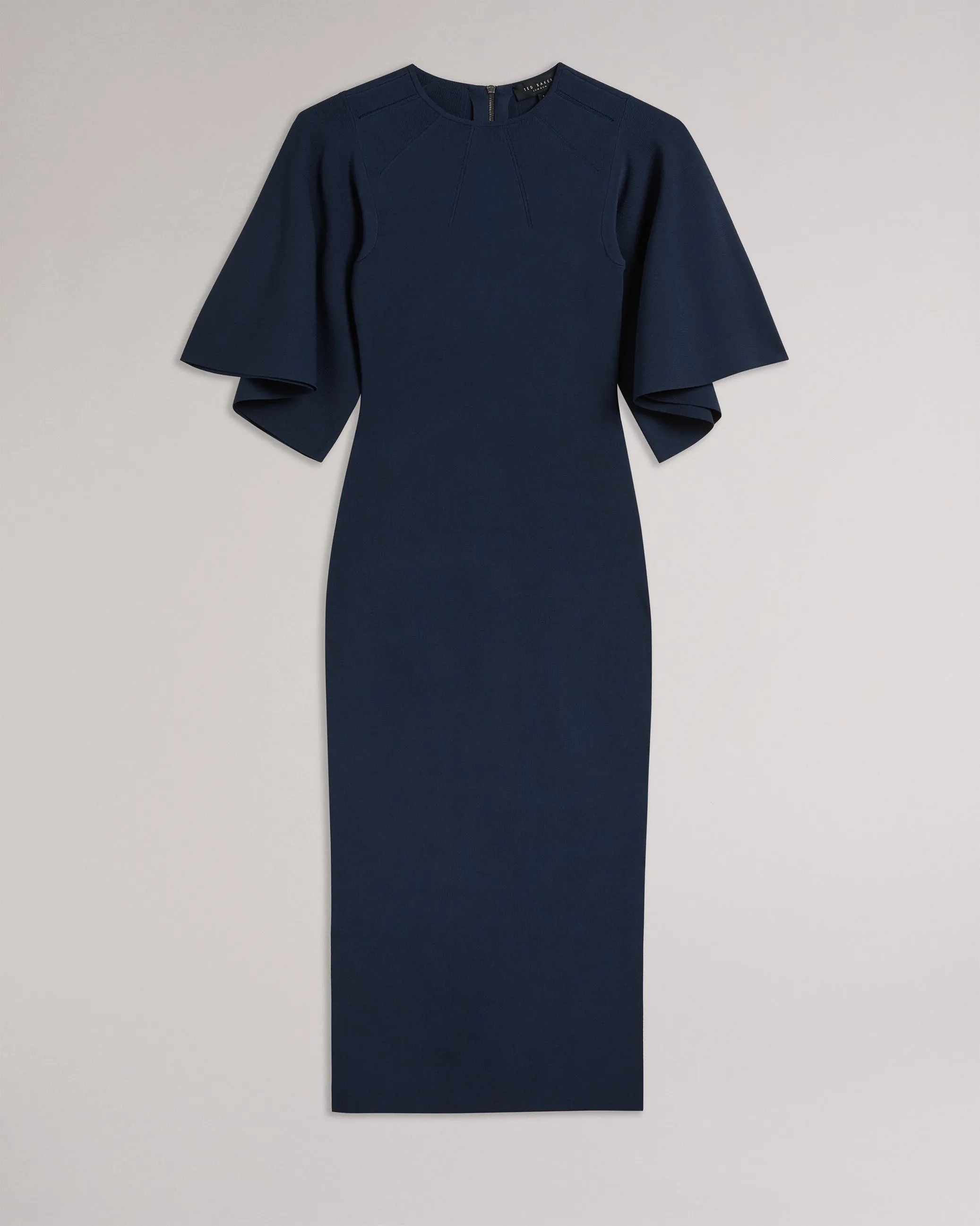 Lounia Fluted Sleeve Knitted Bodycon Midi Dress Dk-Blue