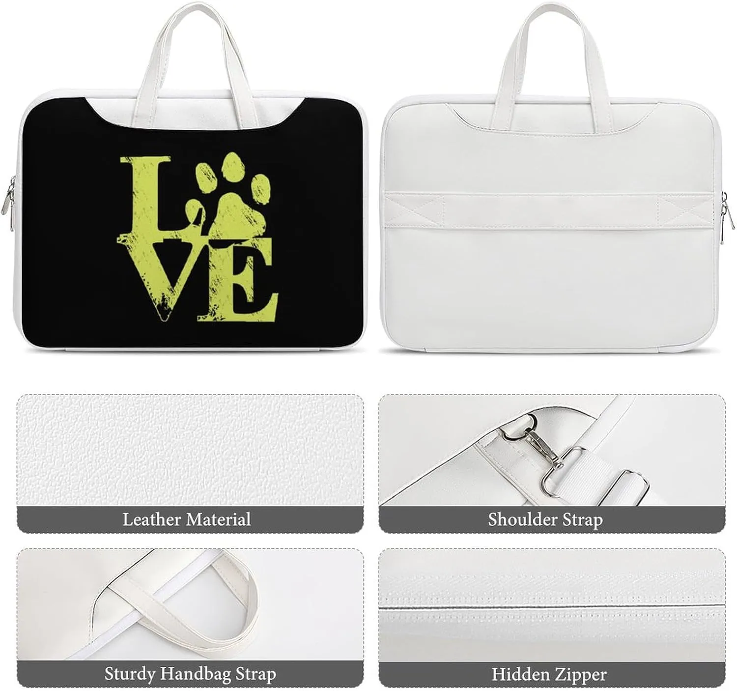 Love Dag Paw Leather Bag Laptop Case Slim Water Resistant Computer Bags with Handle Briefcase for Work