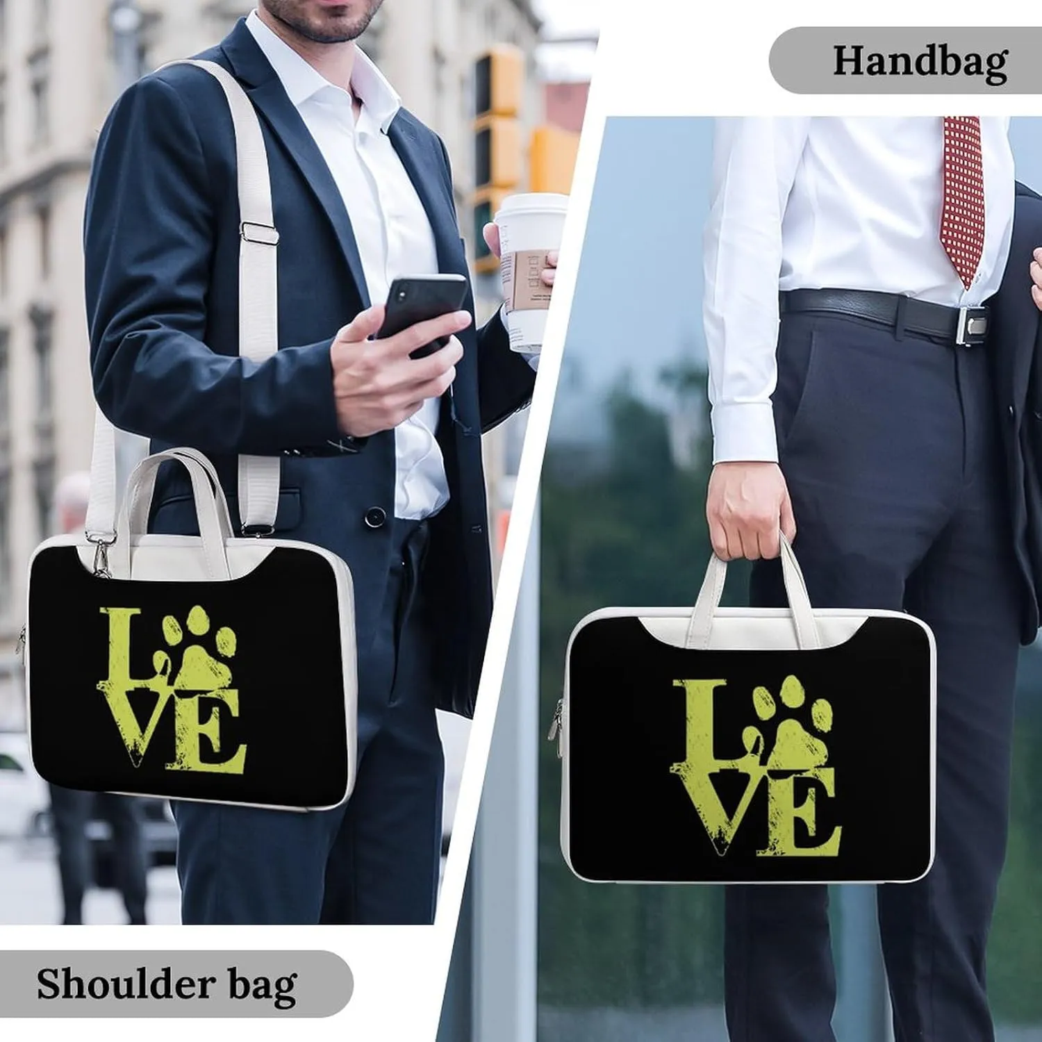 Love Dag Paw Leather Bag Laptop Case Slim Water Resistant Computer Bags with Handle Briefcase for Work