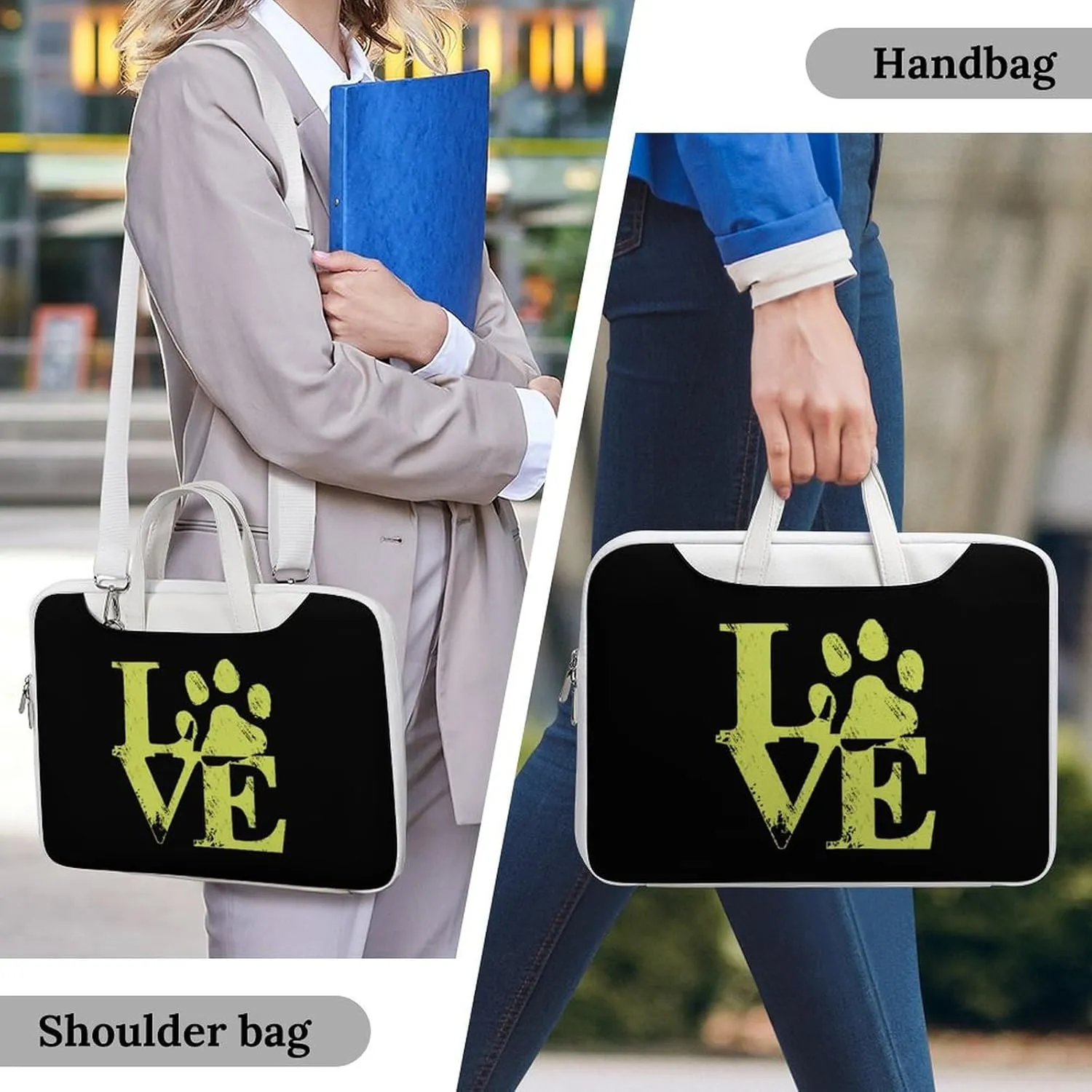 Love Dag Paw Leather Bag Laptop Case Slim Water Resistant Computer Bags with Handle Briefcase for Work