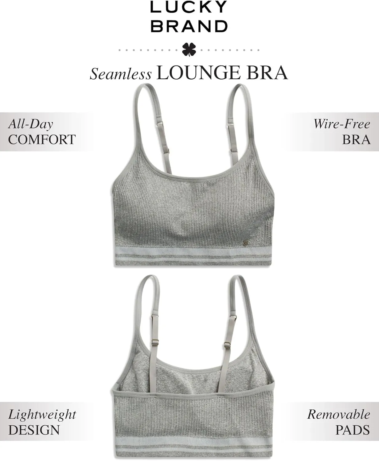 Lucky Brand Women's Seamless Comfort Crop Cami Lounge Bralette 2Pack