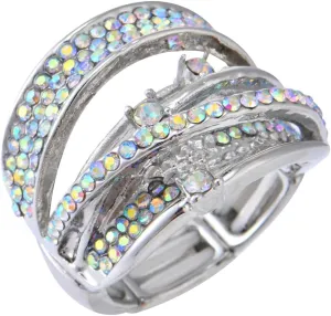 Luxurious Fashion Silver/Gold/Gun Black Plated Rhinestone Crystal Elastic Adjustable Stretch Adjustable Costume Cocktail Rings for Women