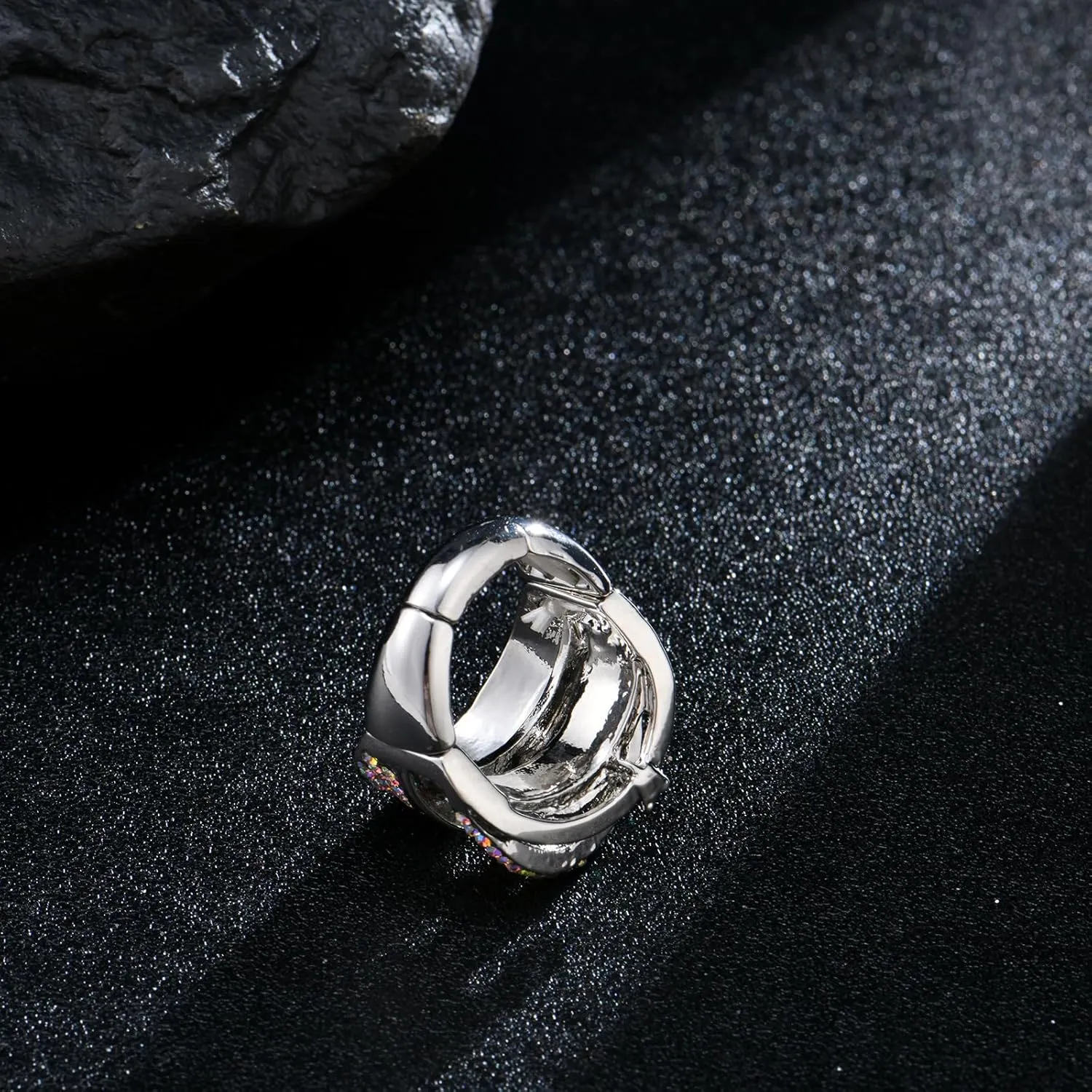 Luxurious Fashion Silver/Gold/Gun Black Plated Rhinestone Crystal Elastic Adjustable Stretch Adjustable Costume Cocktail Rings for Women